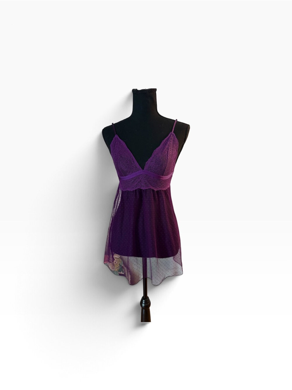 Purple Lace Mesh Babydoll Chemise - Women Intimates
